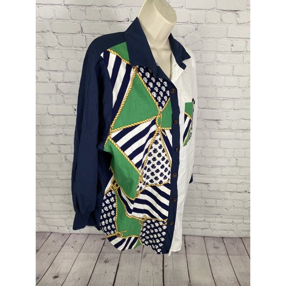 VTG Silver Threads Seashell Rope Striped Long Sleeve Button Up Shirt Women’s M - Picture 2 of 9